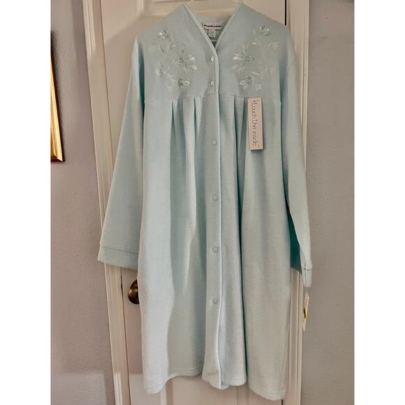 Miss Elaine Womens Large Brushed Back‎ Terry Short Robe Snap Loungewear Blue NWT - Picture 1 of 16